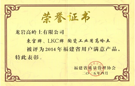 中國粉體技術網(wǎng)--龍巖高嶺土2014年福建省用戶滿意產品