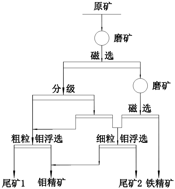 圖1 滑石輝鉬礦原則分選工藝流程