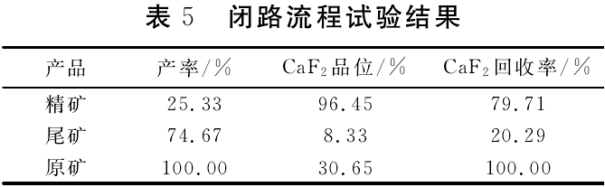 閉路流程試驗結(jié)果