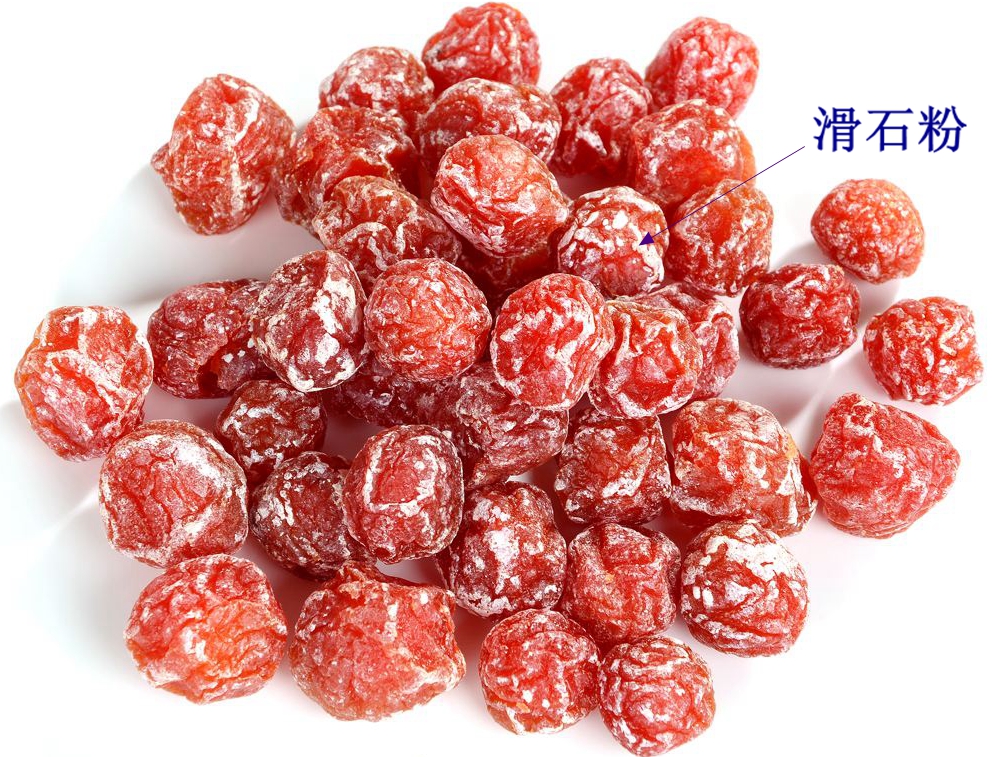 滑石粉主要作為抗結(jié)劑，也可作為脫模劑和防黏劑，用于糖果等食品的加工過程。