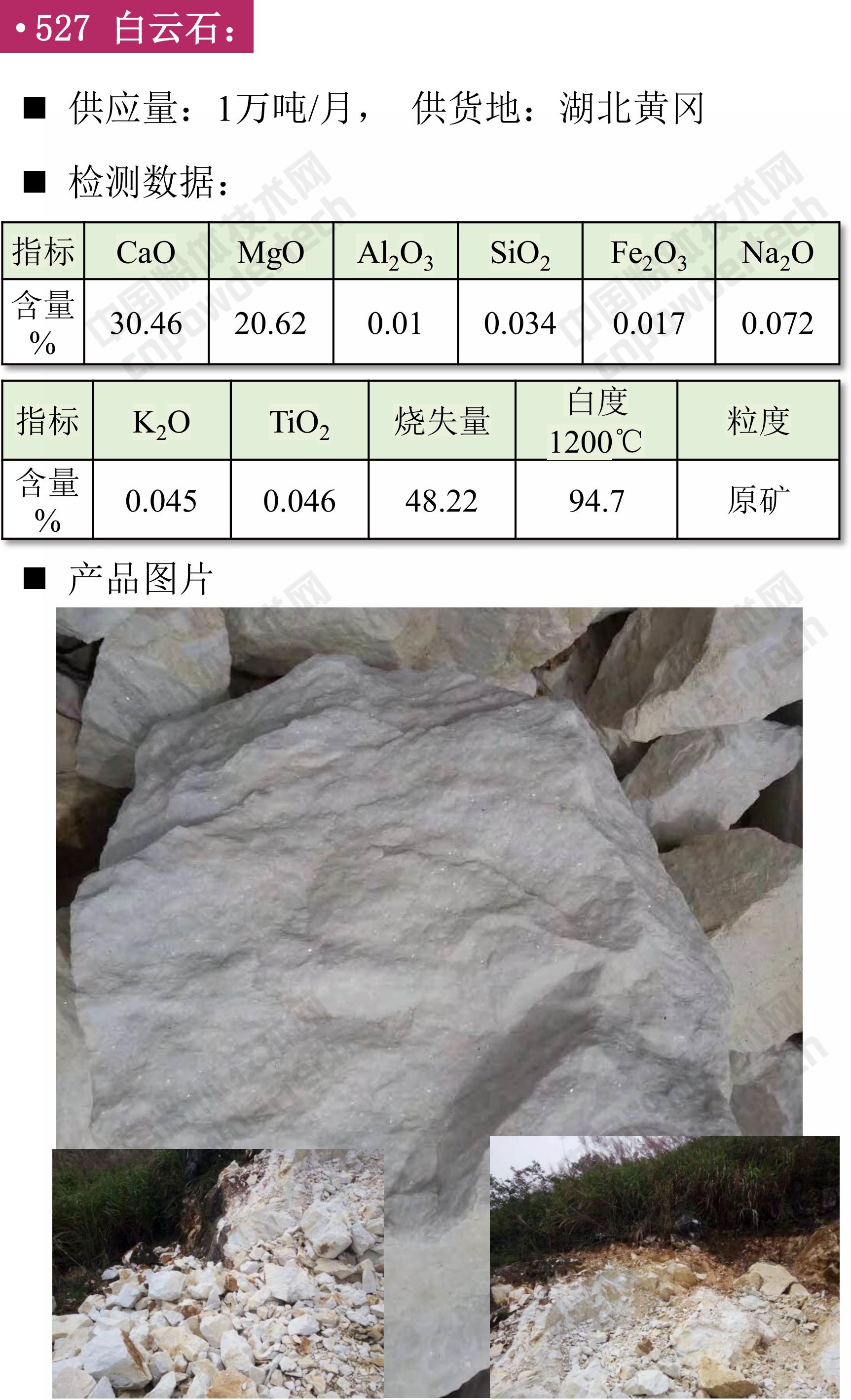 【找現貨】第44期最新滑石、白云石、螢石供應匯！