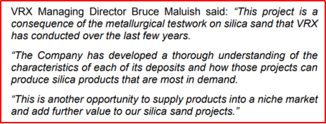 【資訊】VRX Silica擬開發(fā)高純度石英粉并建試點工廠 　　