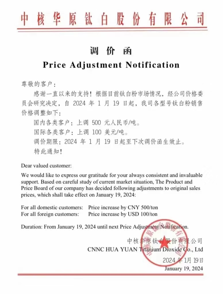 新年首漲！8家廠商上調(diào)鈦白粉價(jià)格！ 　　