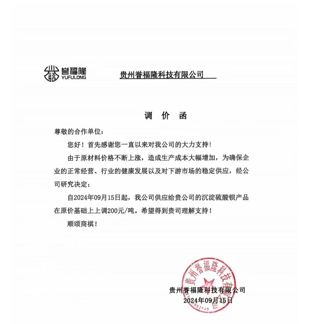 沉淀硫酸鋇，6連漲 　　 　　