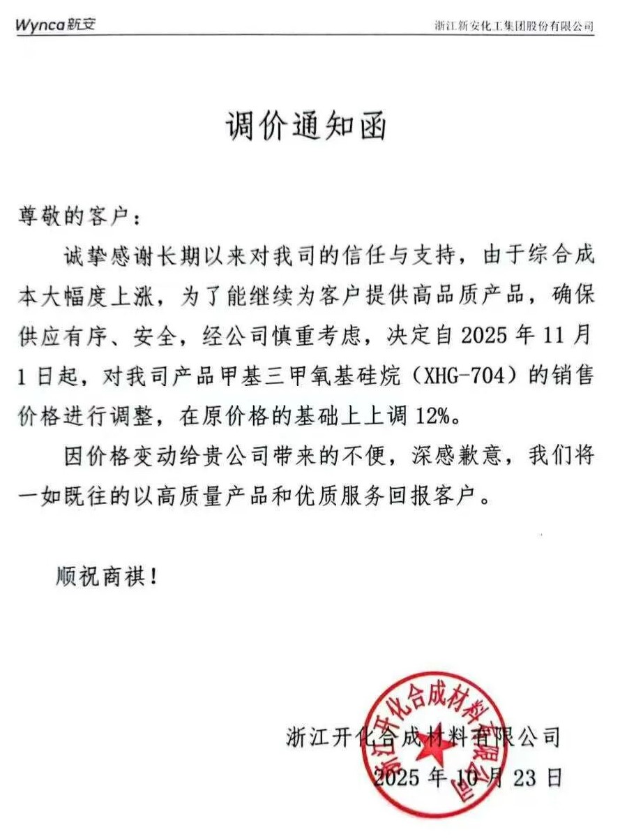 甲基三甲氧基硅烷，漲價！